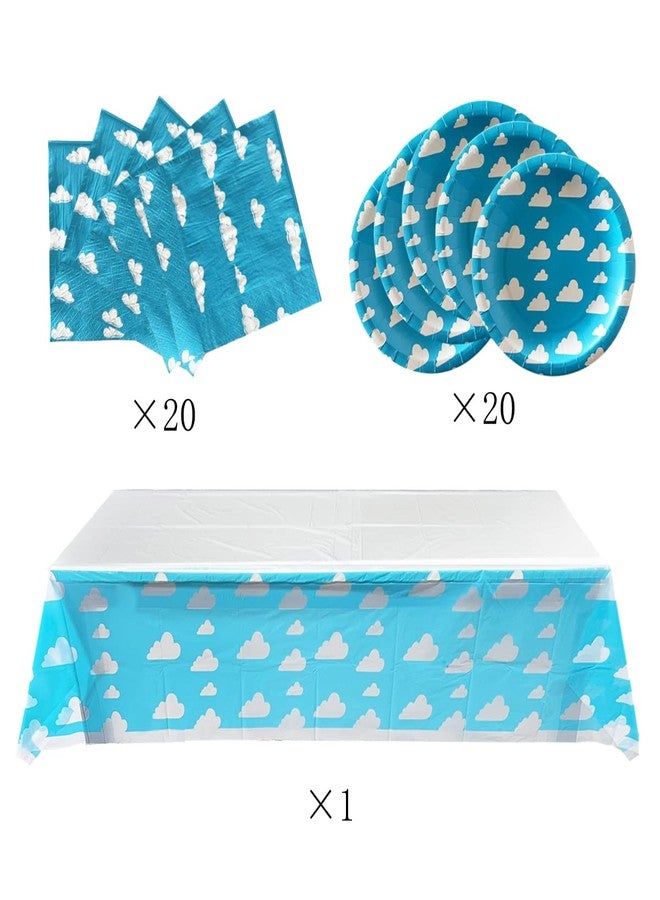 OULUN Blue Sky White Clouds Birthday Party Supplies, 20 Plates and 20 Napkins and Tablecloth71 '' x 42.5 '', Blue Sky Cartoon Theme Birthday Party Decorations for Baby Kids Shower - Image 5